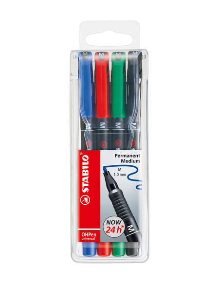 STABILO OHPen universal permanent, 4 Pack marcatore permanente Tipo di punta Nero, Blu, Verde, Rosso 4 pz