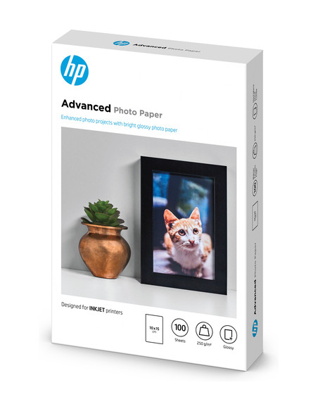 HP Confezione da 100 fogli di carta fotografica Advanced, lucida, 250 g/m2, 10 x 15 cm (101 x 152 mm)
