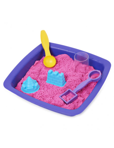 Kinetic Sand |Castello di Sabbia Shimmer | Sabbia cinetica 454gr | Sabbia magica | Sabbia colorata glitterata rosa | 3 accessori