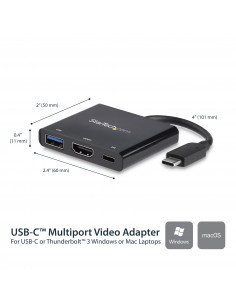 StarTech.com Adattatore multifunzione USB-C a HDMI 4K con fornitura di alimentazione e porta USB-A 2