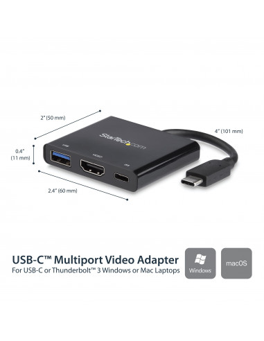 StarTech.com Adattatore multifunzione USB-C a HDMI 4K con fornitura di alimentazione e porta USB-A