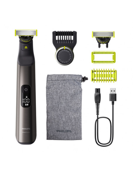 Philips OneBlade Pro 360 Face & Body Rasoio, Regolabarba e Rifinitore con Pettine di Precisione Regolabile 20 Lunghezze QP6552/1