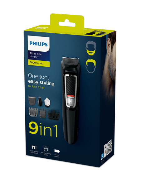 Philips MULTIGROOM Series 3000 rasoio rifinitore all-in-one 9 in 1 con 9 accessori per barba, capelli e naso MG3740/15