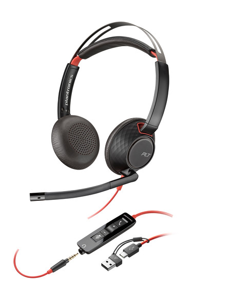 POLY Cuffie stereo Blackwire 5220 con connettore USB-C + spina da 3,5 mm + adattatore USB-C/A