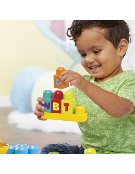MEGA BLOKS Impara con il treno, trenino con blocchi dell'alfabeto per imparare le lettere e suoni realistici, Giocattolo per Bam