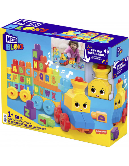 MEGA BLOKS Impara con il treno, trenino con blocchi dell'alfabeto per imparare le lettere e suoni realistici, Giocattolo per Bam