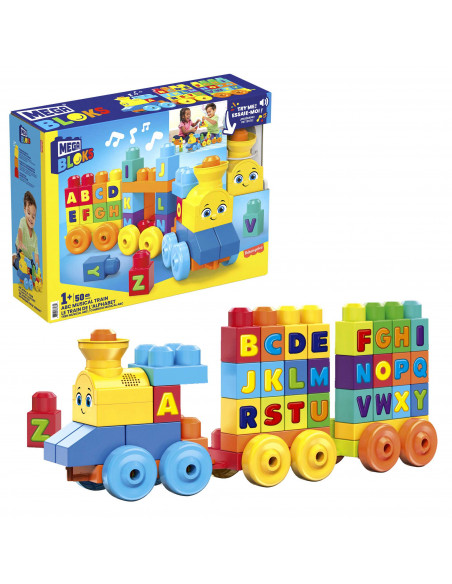 MEGA BLOKS Impara con il treno, trenino con blocchi dell'alfabeto per imparare le lettere e suoni realistici, Giocattolo per Bam