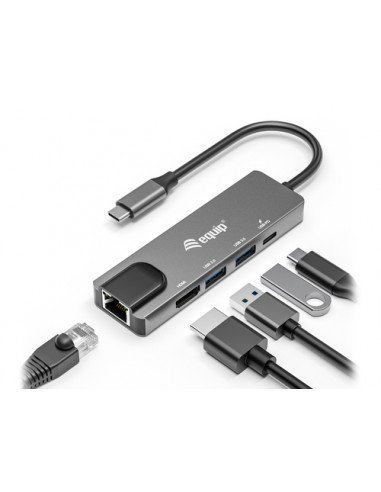 Equip Adattatore multifunzione USB-C 5 in 1, HDMI, LAN Gigabit, USB 3.2 GEN1, USB PD 100W