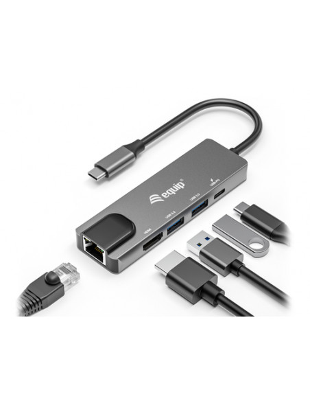 Equip Adattatore multifunzione USB-C 5 in 1, HDMI, LAN Gigabit, USB 3.2 GEN1, USB PD 100W