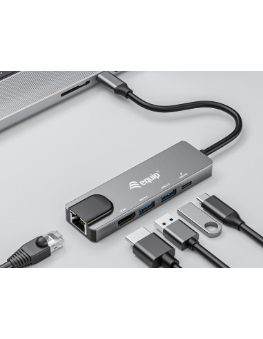 Equip Adattatore multifunzione USB-C 5 in 1, HDMI, LAN Gigabit, USB 3.2 GEN1, USB PD 100W