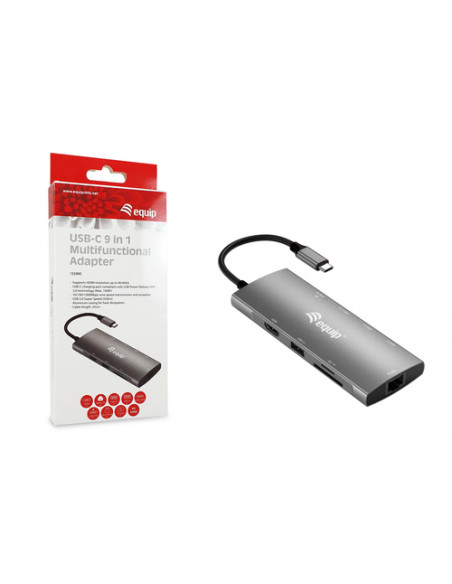 Equip Adattatore multifunzione USB-C 9 in 1, HDMI 4K/60Hz, LAN Gigabit, USB 3.2 GEN1, SD/TF, USB PD 100W