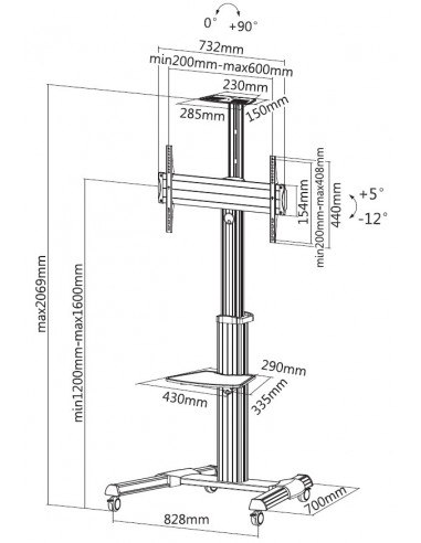 Equip Carrello LFD a rotazione a 90° con display singolo da 37-70”.
