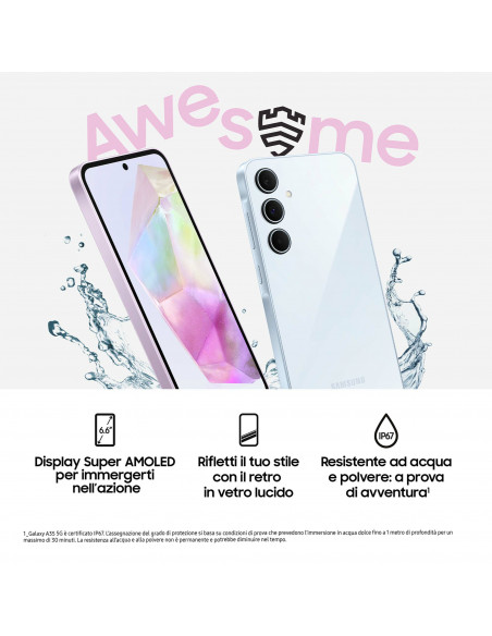 Samsung Galaxy A35 5G Display FHD+ Super AMOLED 6.6”, Android 14, 6GB RAM, 128GB, Dual SIM, Batteria 5.000 mAh, Awesome Lemon