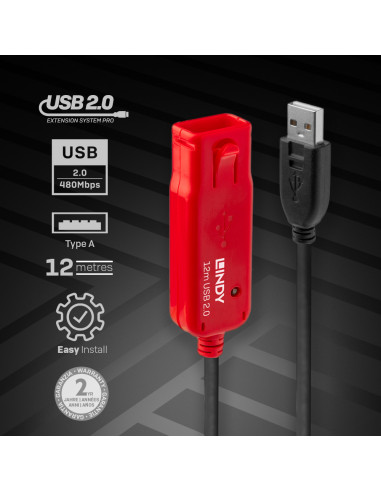 Lindy 42782 cavo USB USB 2.0 12 m USB A Nero