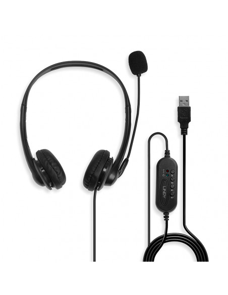 Lindy 42870 cuffia e auricolare Cablato A Padiglione Musica e Chiamate USB tipo A Nero