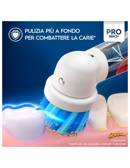Oral-B Spazzolino Elettrico Ricaricabile Pro Kids con personaggi Marvel Spider-Man, 2 Testine, da 3 Anni In Su. 1 Spazzolino