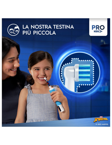 Oral-B Spazzolino Elettrico Ricaricabile Pro Kids con personaggi Marvel Spider-Man, 2 Testine, da 3 Anni In Su. 1 Spazzolino