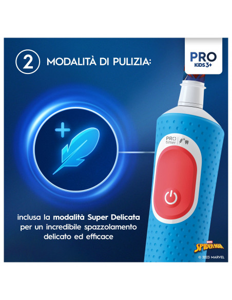 Oral-B Spazzolino Elettrico Ricaricabile Pro Kids con personaggi Marvel Spider-Man, 2 Testine, da 3 Anni In Su. 1 Spazzolino