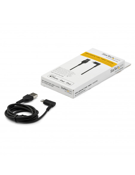 StarTech.com Cavo da USB-A a Lightening da 1m durevole - nero ad angolo retto a 90° in fribra aramidica - Robusto e resistente 