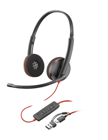 POLY Cuffie Blackwire 3220 stereo USB-C + adattatore USB-C/A (sfuse)