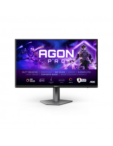 AOC AGON PRO AG276QZD2 Monitor PC 67,8 cm (26.7") 2560 x 1440 Pixel Quad HD QD-OLED Grigio