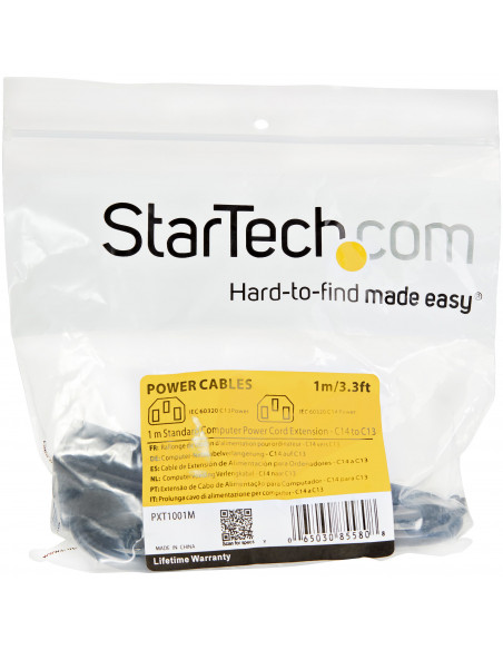 StarTech.com Cavo Prolunga di Alimentazione da 1m, Prolunga Elettrica AC per Computer/Stampante/Monitor da C14 a C13, 10A-125V, 