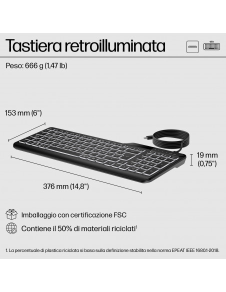 HP Tastiera cablata retroilluminata multidispositivo 405