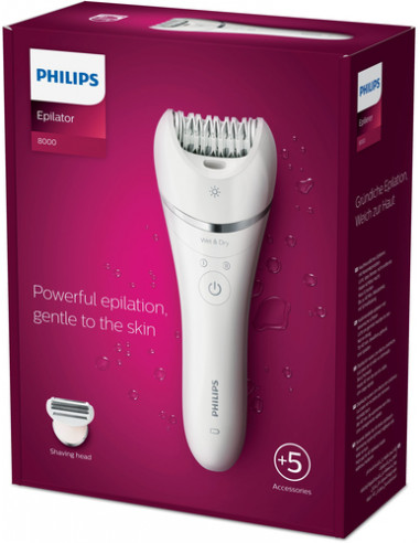 Philips Serie 8000 Epilatore Wet & Dry con 5 accessori bianco BRE710/00