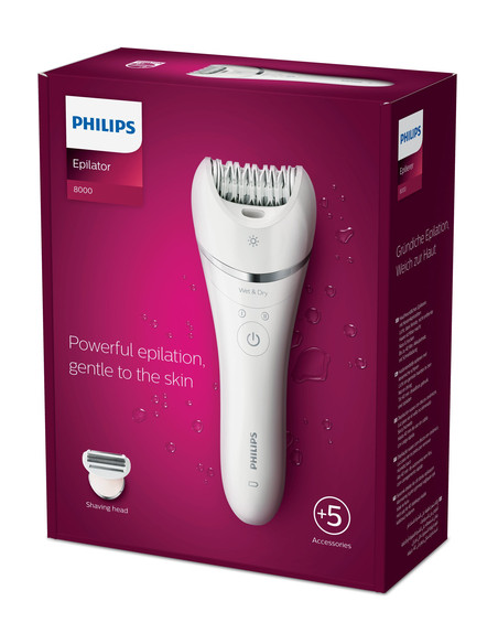 Philips Serie 8000 Epilatore Wet & Dry con 5 accessori bianco BRE710/00
