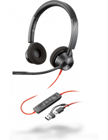 POLY Cuffie stereo Blackwire 3320 con connettore USB-C + adattatore USB-C/A