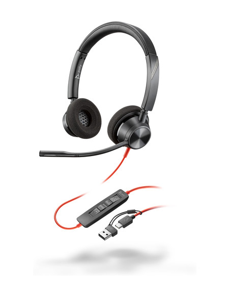 POLY Cuffie stereo Blackwire 3320 con connettore USB-C + adattatore USB-C/A