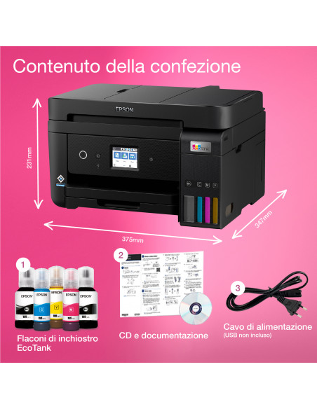 Epson EcoTank ET-4800 stampante multifunzione inkjet 4-in-1 A4, serbatoi ricaricabili alta capacità, 4 flaconi inclusi pari a 7