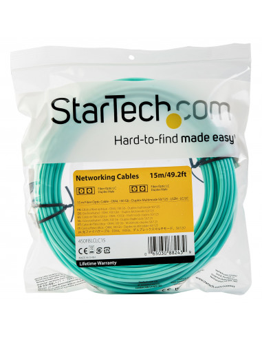 StarTech.com Cavo in fibra ottica multimodale da LC/UPC a LC/UPC OM4 da 15 m - Fibra LOMMF/VCSEL Zipcord da 50/125 µm, Reti 100