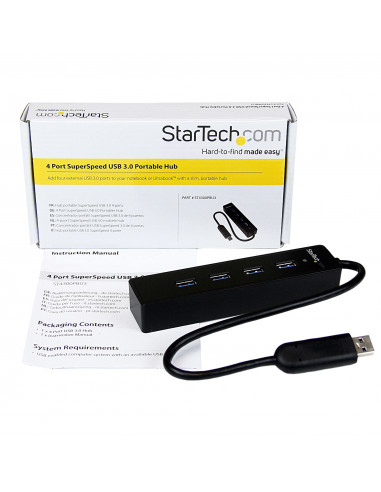 StarTech.com Hub portatile USB 3.0 SuperSpeed a 4 porte - Perno e concentratore per notebook o Ultrabook USB 3.0 con cavo integr