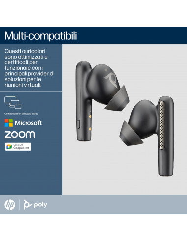 POLY Auricolari nerofumo Voyager Free 60+ UC + Adattatore BT700 USB-C + Custodia di ricarica touchscreen