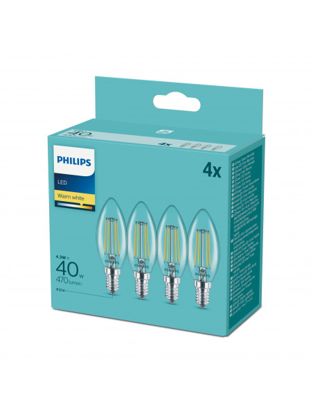 Philips Lampadina candela trasparente a filamento 40 W B35 E14 x4