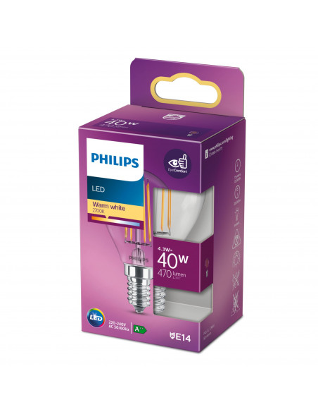 Philips Lampadina candela trasparente a filamento 40 W P45 E14