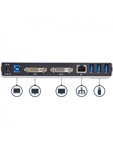 StarTech.com Docking Station Universale per Laptop USB 3.0 per dual-monitor DVI Gigabit Ethernet con adattatori HDMI / VGA - Ada