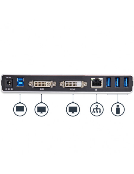 StarTech.com Docking Station Universale per Laptop USB 3.0 per dual-monitor DVI Gigabit Ethernet con adattatori HDMI / VGA - Ada
