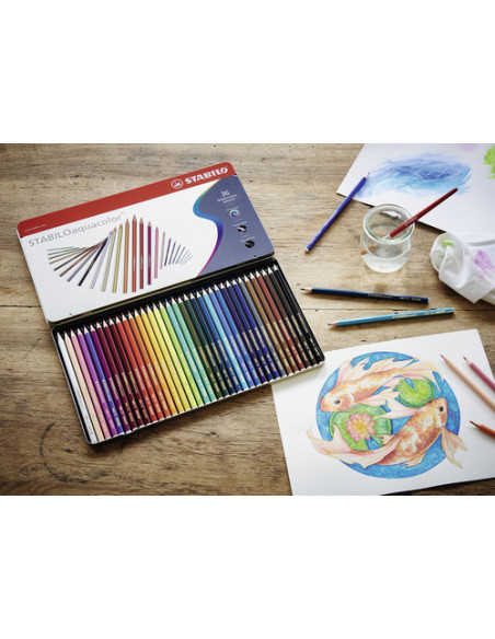STABILO Matita colorata acquarellabile - STABILOaquacolor - Scatola in Metallo da 36 - Colori assortiti