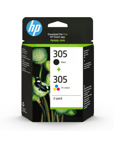 HP 305 2-Pack Tri-color/Black Original Ink Cartridge cartuccia d'inchiostro 2 pz Originale Resa standard Nero, Ciano, Magenta, G