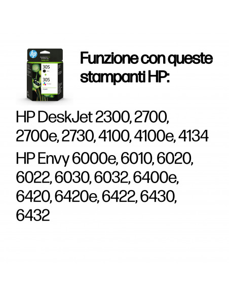 HP 305 2-Pack Tri-color/Black Original Ink Cartridge cartuccia d'inchiostro 2 pz Originale Resa standard Nero, Ciano, Magenta, G