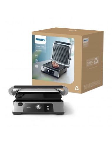 Philips Serie 5000 Grill elettrico bistecchiera, 2200W, Apertura 180°, Piastre rimovibili HD6301/90