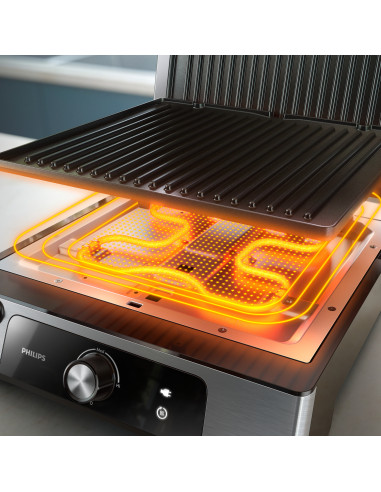 Philips Serie 5000 Grill elettrico bistecchiera, 2200W, Apertura 180°, Piastre rimovibili HD6301/90