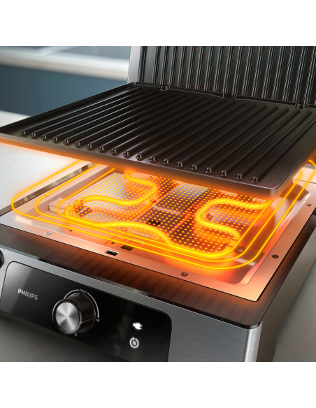 Philips Serie 5000 Grill elettrico bistecchiera, 2200W, Apertura 180°, Piastre rimovibili HD6301/90