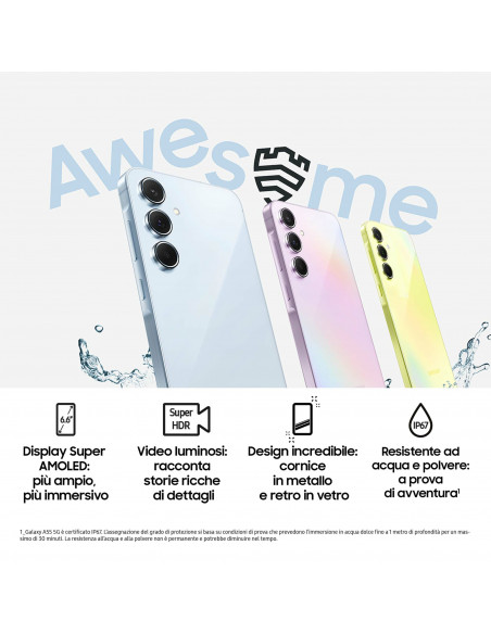 Samsung Galaxy A55 5G Display FHD+ Super AMOLED 6.6”, Android 14, 8GB RAM, 128GB, Dual SIM, Batteria 5.000 mAh, Awesome Lilac