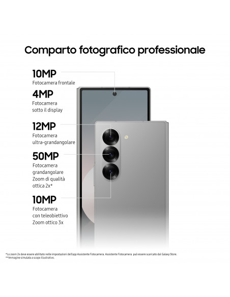 Samsung Galaxy Z Fold6 Smartphone AI, 1TB, RAM 12GB, Display 6,3"/7,6" Dynamic AMOLED 2X, Silver Shadow