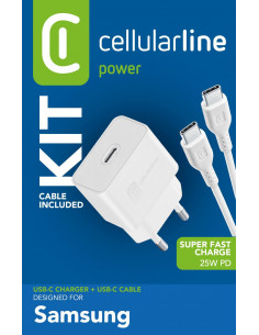 Cellularline Super Fast Charger Kit 25W - USB-C to USB-C - Samsung Caricabatterie da rete Super Fast Charge PD 25W con cavo USB- 2