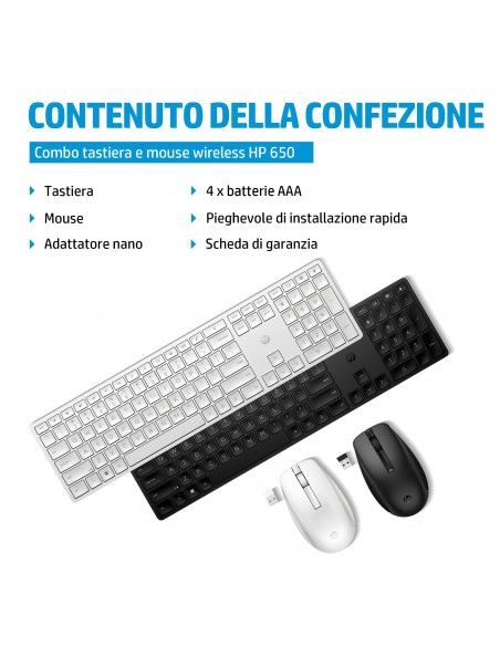 HP Combinazione di tastiera e mouse wireless 650, colore nero