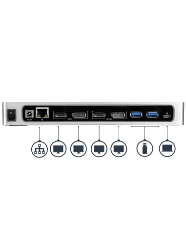 StarTech.com Dock USB-C e USB-A - Dock doppio monitor DisplayPort + HDMI 4K 60Hz - Docking station ibrida USB 3.0 per laptop USB